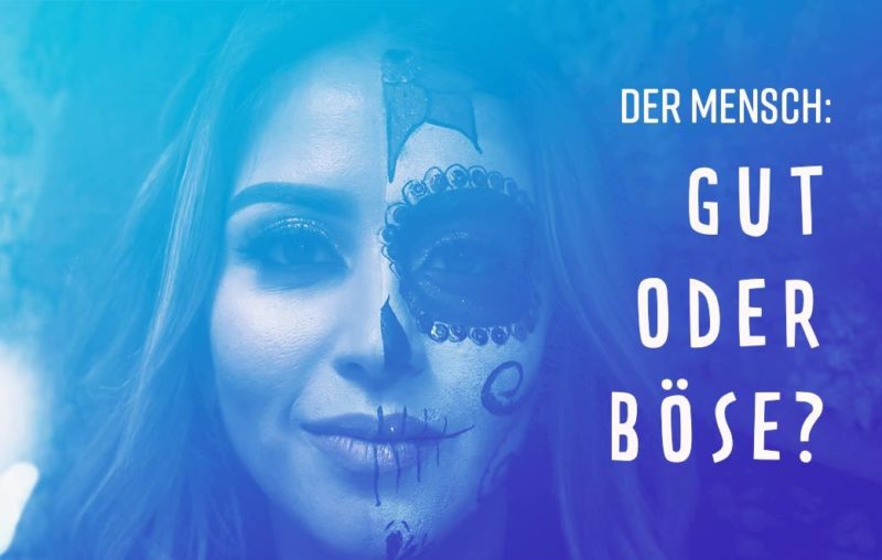 Frau zur Hälfte mit der mexikanischen Totenmaske geschminkt als Blogbild für Humanismus vs. Bibel: Ist der Mensch von Natur aus gut oder böse?
