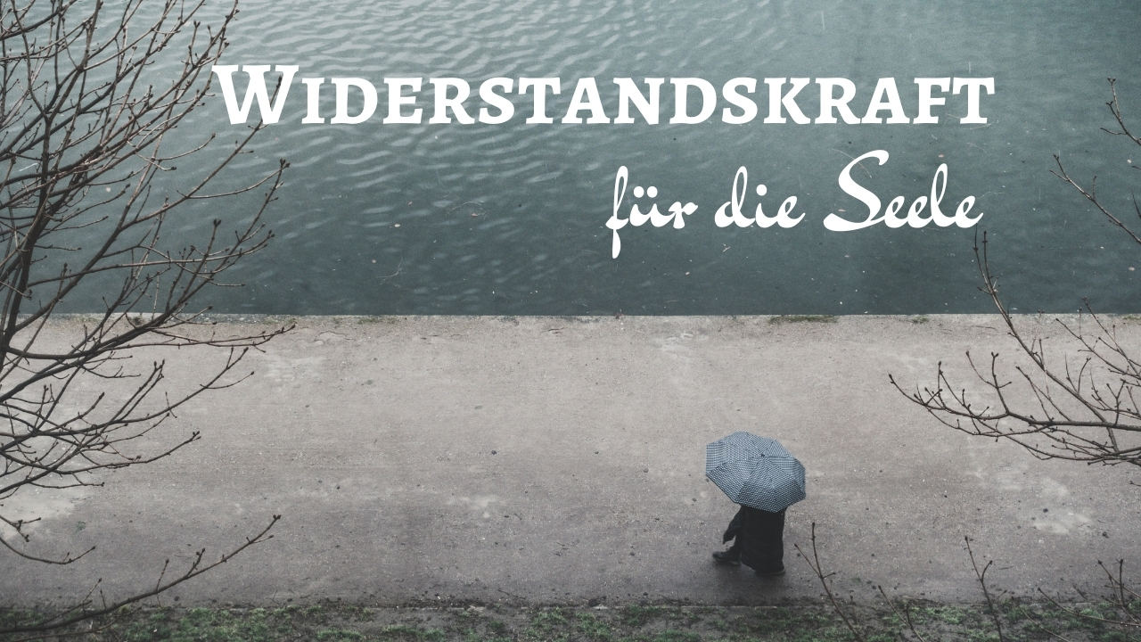 Person mit Regenschirm, die am Ufer entlang geht als Blogbild für Widerstandskraft für die Seele