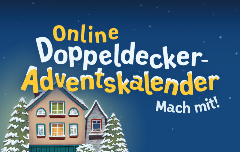 Winterlandschaft Häuser im Schnee Doppeldecker - Adventskalender